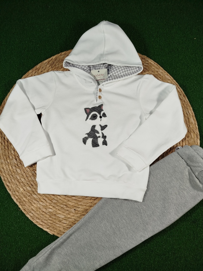 Chandal niño mapache gris y blanco