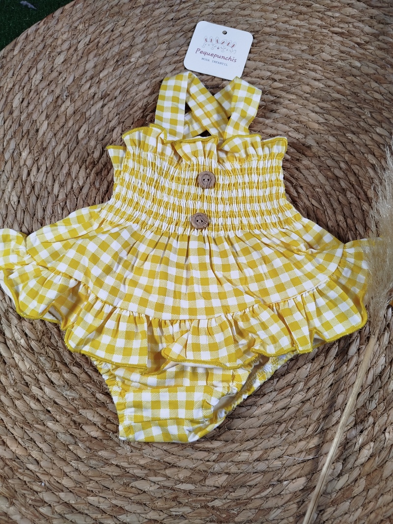 Jesusito bebe niña vichy amarillo - Imagen 3