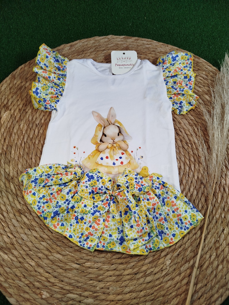 Conjunto niña conejita volantes flores amarillas - Imagen 2