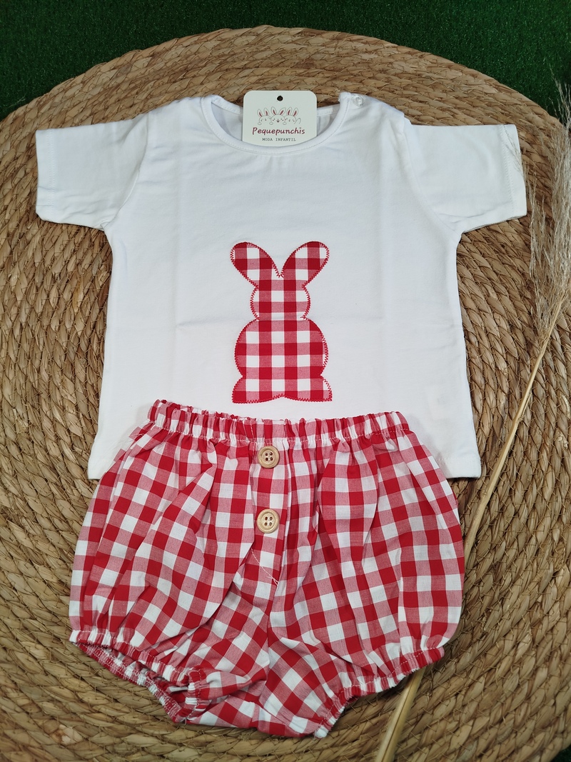 Conjunto bebe niño vichy rojo - Imagen 2
