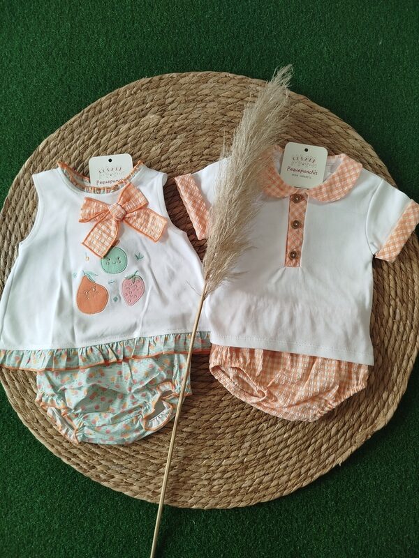 Conjunto bebe niño vichy naranja - Imagen 2