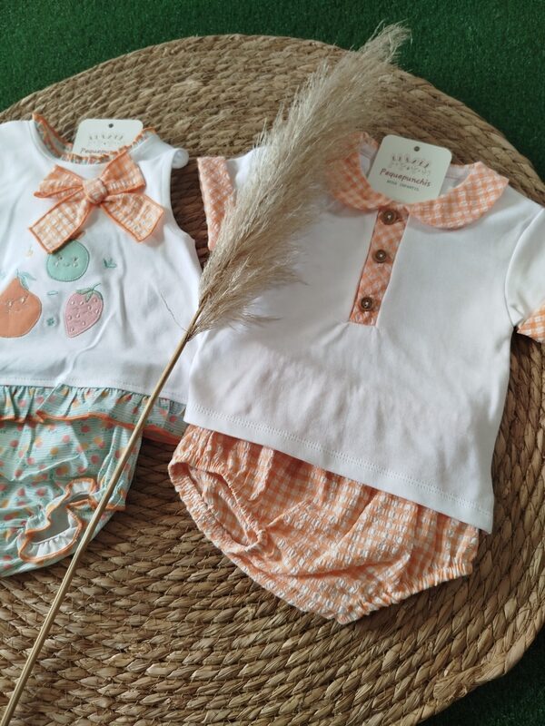 Conjunto bebe niño vichy naranja - Imagen 3