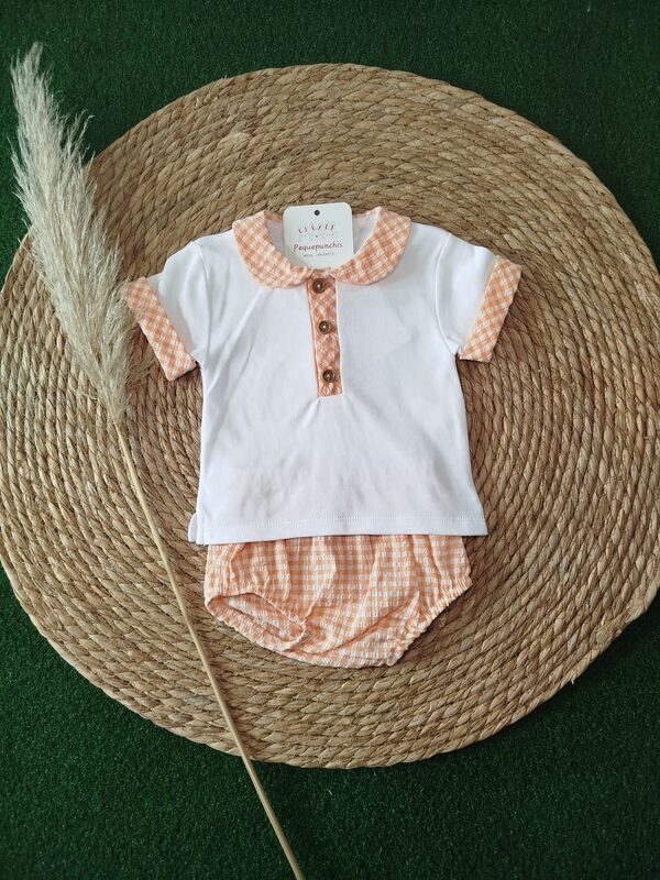 Conjunto bebe niño vichy naranja