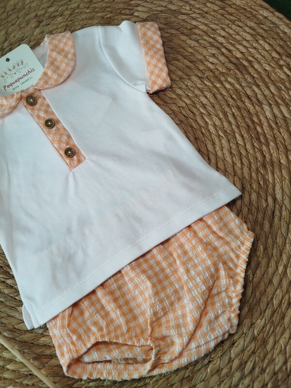 Conjunto bebe niño vichy naranja - Imagen 4