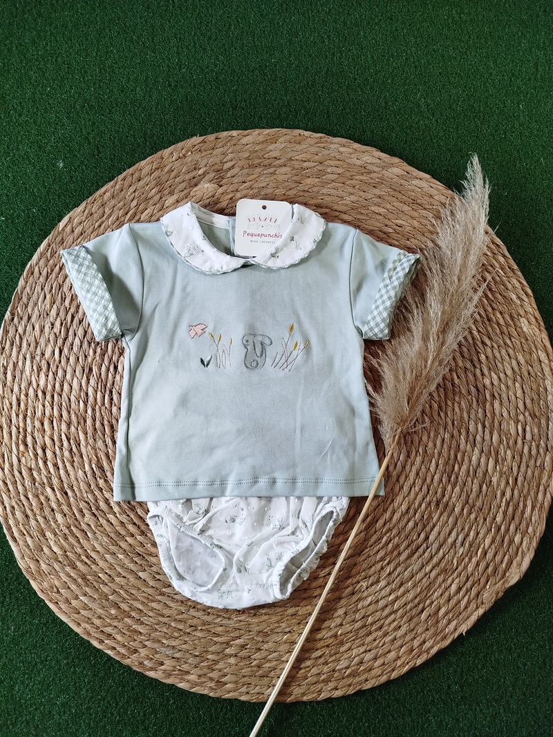 Conjunto bebe niño verde conejitos