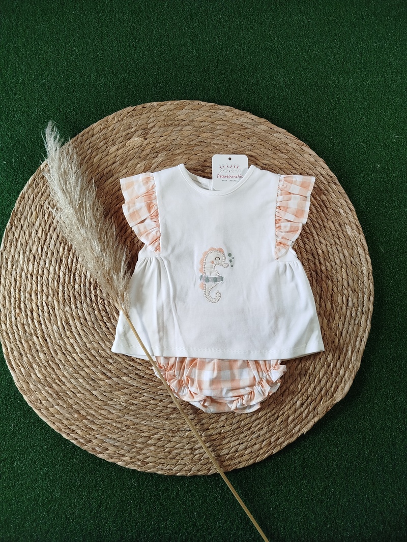 Conjunto bebe niña caballito de mar naranja