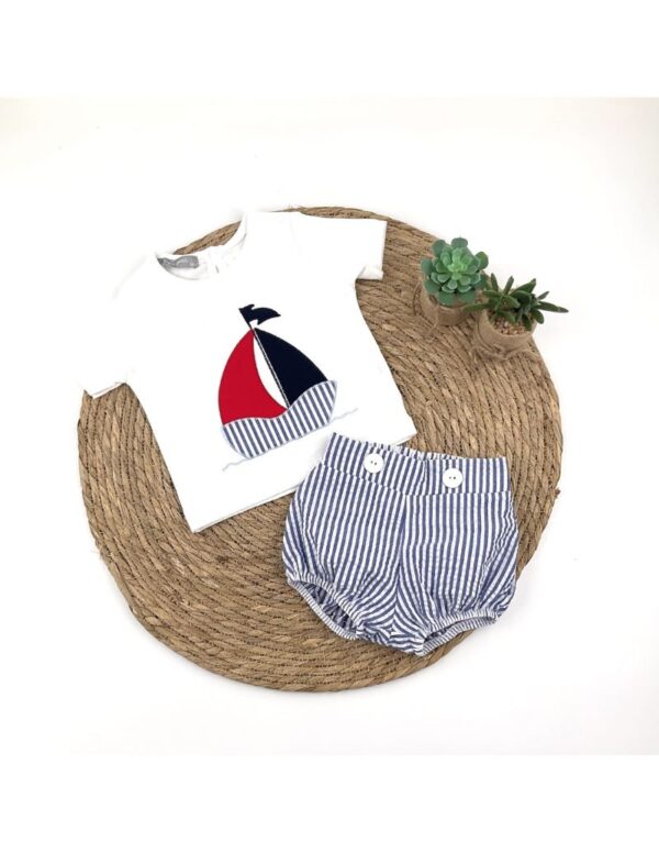 Conjunto barco pantalon rayas azules/blancas