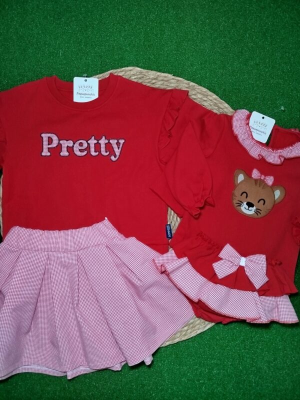 Conjunto sudadera Pretty y falda vichy rojo - Imagen 2