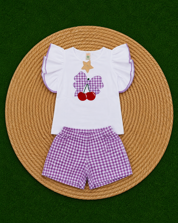 Conjunto niña lazo vichy lila