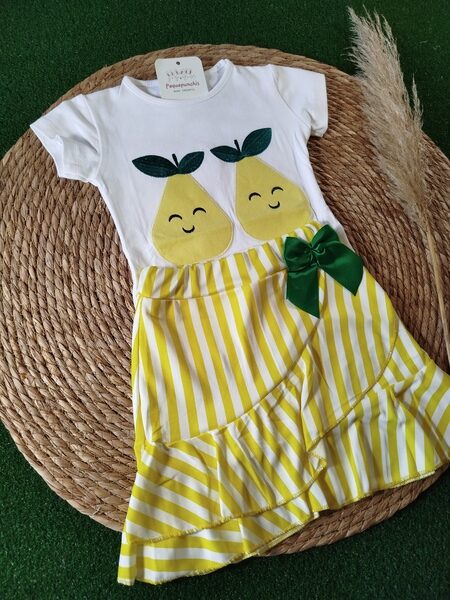 Conjunto niña peras falda amarilla rayas - Imagen 2
