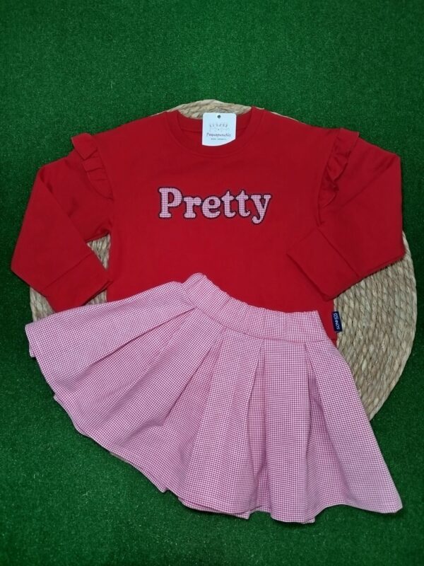 Conjunto sudadera Pretty y falda vichy rojo