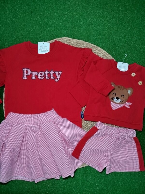 Conjunto sudadera Pretty y falda vichy rojo - Imagen 3