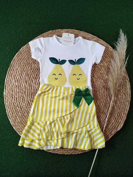 Conjunto niña peras falda amarilla rayas